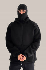 Black Tech Fleece Hoodie with Built-In Mask