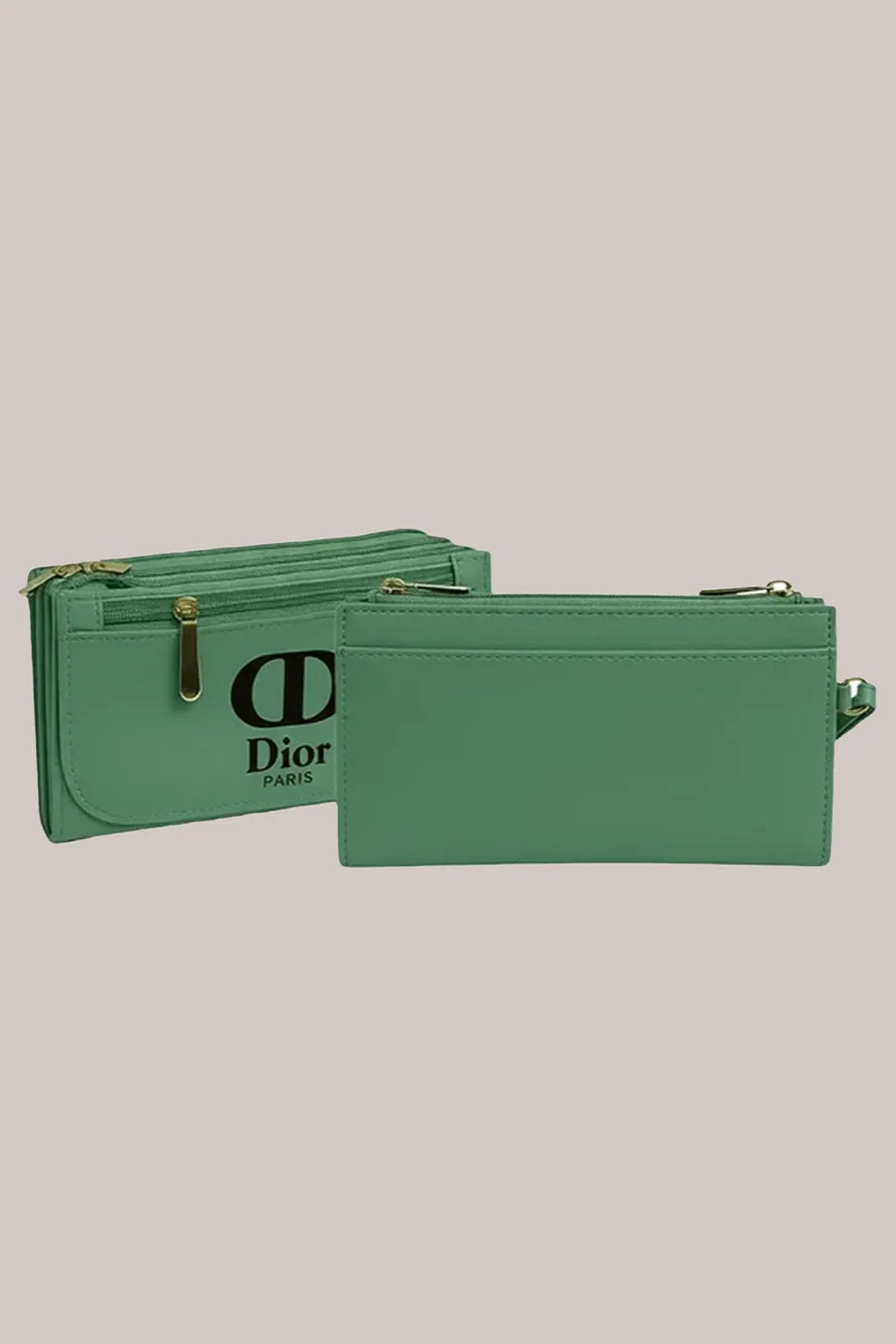 Mint Green Multi-Compartment Zip Wallet for Women – Slim PU Leather Clutch
