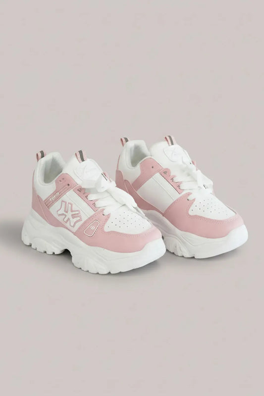 Pink & White Chunky Sneakers – Trendy Lace-Up Comfort Shoes (Women)
