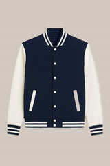 Baseball Jacket – Dark Blue & White, Classic Contrast with Bold Appeal