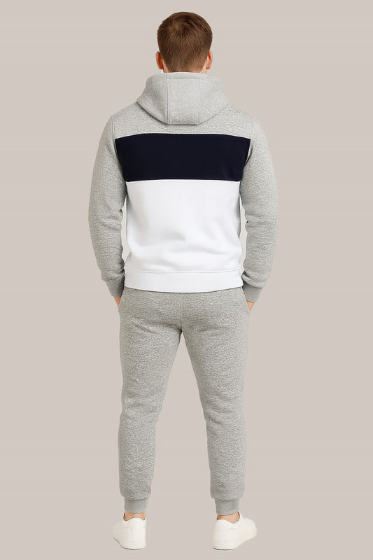 Men’s Grey, White & Navy Hoodie Tracksuit | Casual Slim Fit Sweat Outfit