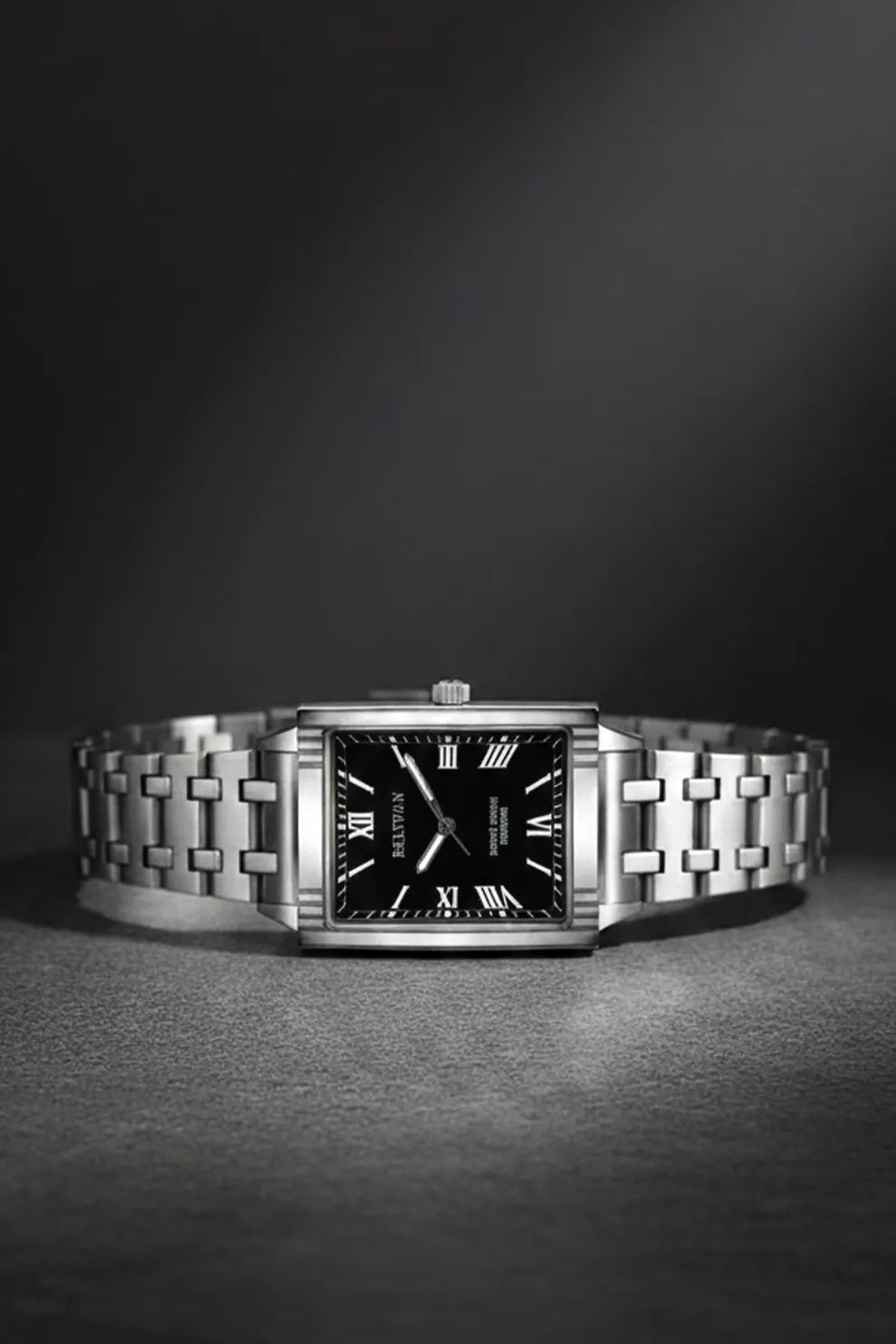 Men’s Square Dial Stainless Steel Watch – Black Dial Roman Numerals