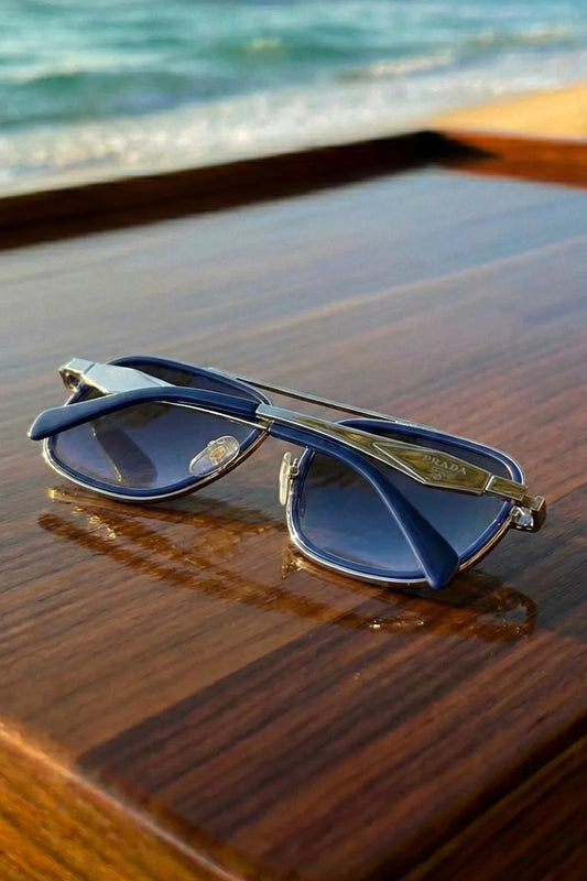 Men’s Premium Square Metal Sunglasses with Blue Fade Lenses – Coastal Edition
