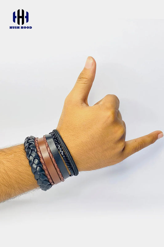Men’s Multi-Layer Leather Bracelet Stack – Black & Brown Mix