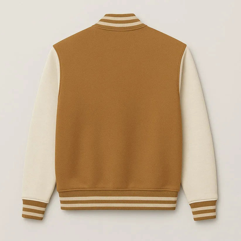Baseball Jacket – Camel Brown & Off-White, Warmth Meets Modern Contrast
