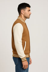 Baseball Jacket – Camel Brown & Off-White, Warmth Meets Modern Contrast