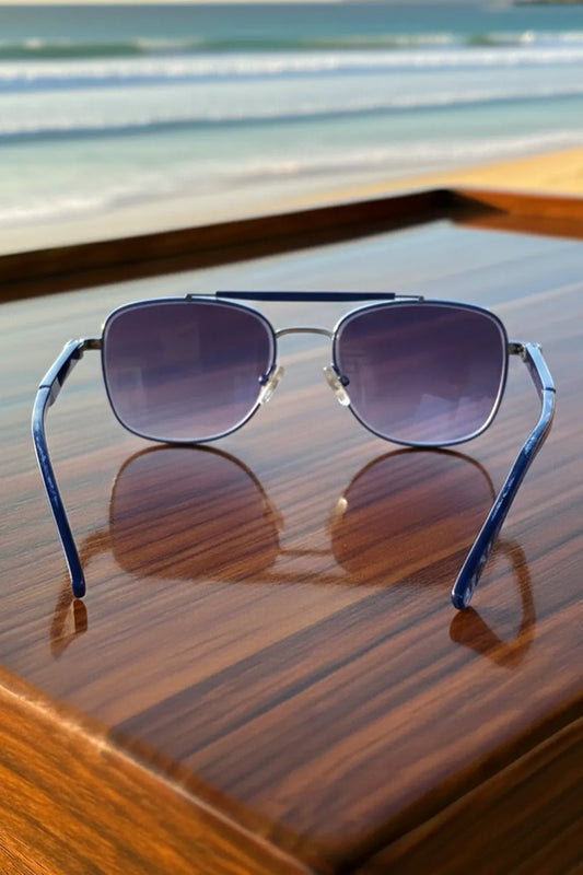 Men’s Square Metal Sunglasses with Purple Gradient Lenses – Ocean Blue Edition