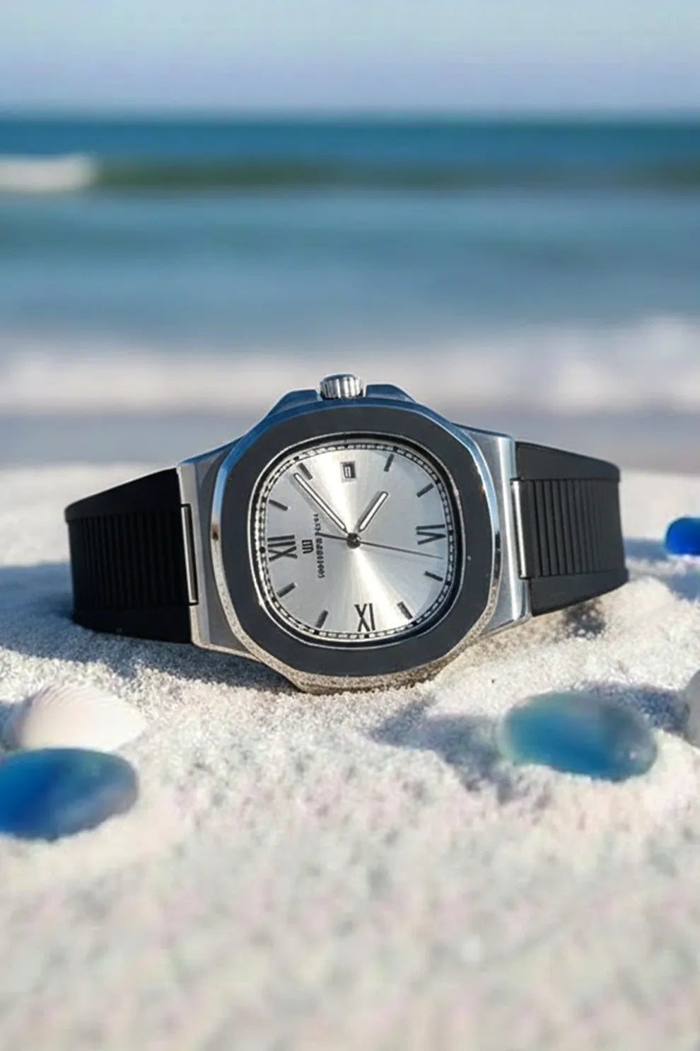 Men’s Silver Case Watch with Silver Dial & Black Silicone Strap