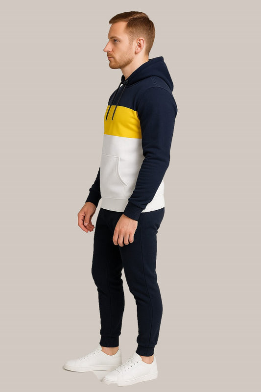 Men’s Navy Blue, Yellow & White Color Tracksuit | Casual Slim Fit Sweat Outfit