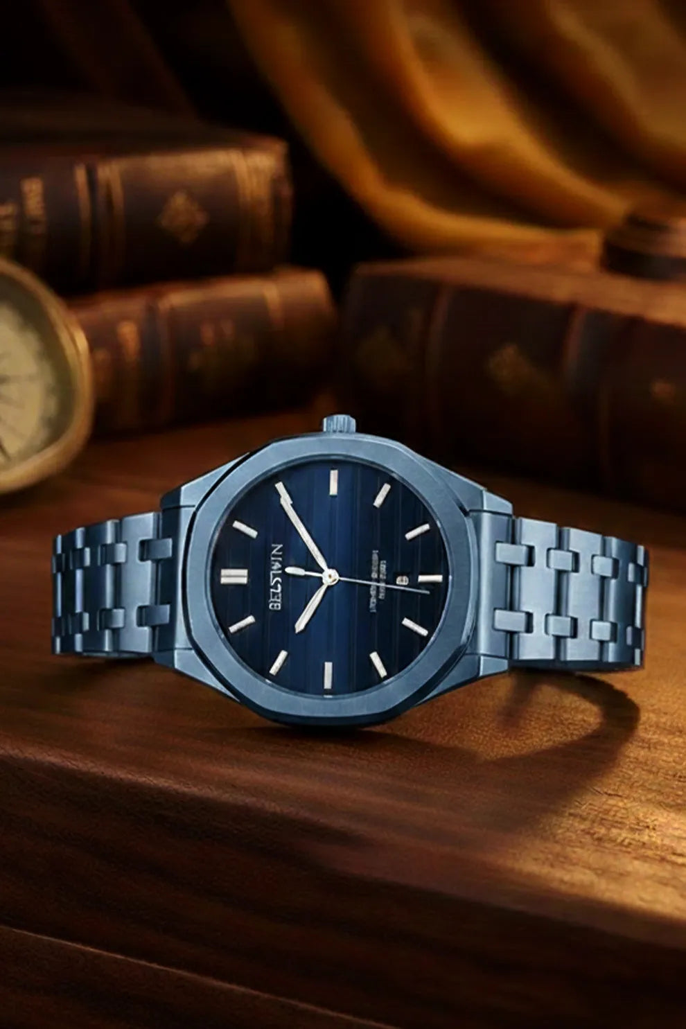 Men’s Blue Stainless Steel Analog Watch – Blue Dial Modern Style