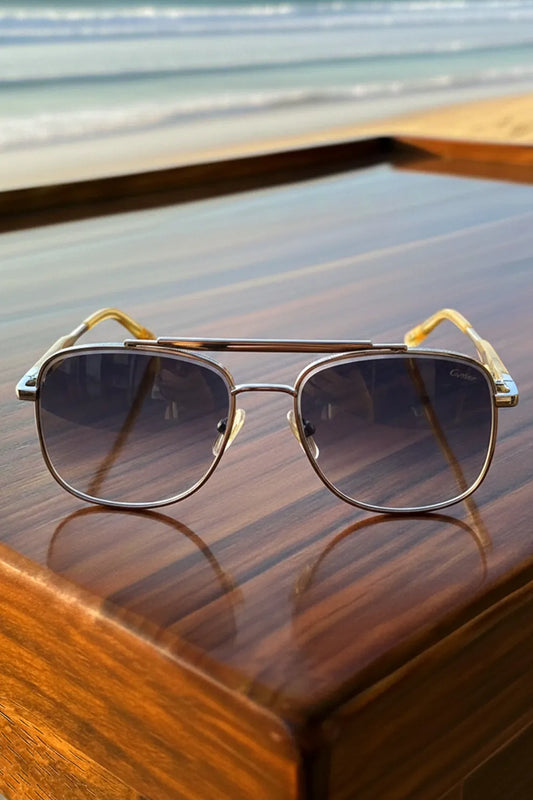 Men’s Square Metal Sunglasses with Grey Gradient Lenses & Amber Tips – Coastal Classic