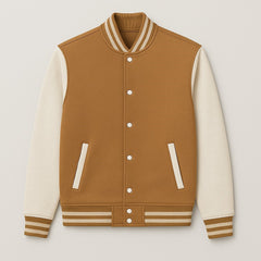 Baseball Jacket – Camel Brown & Off-White, Warmth Meets Modern Contrast