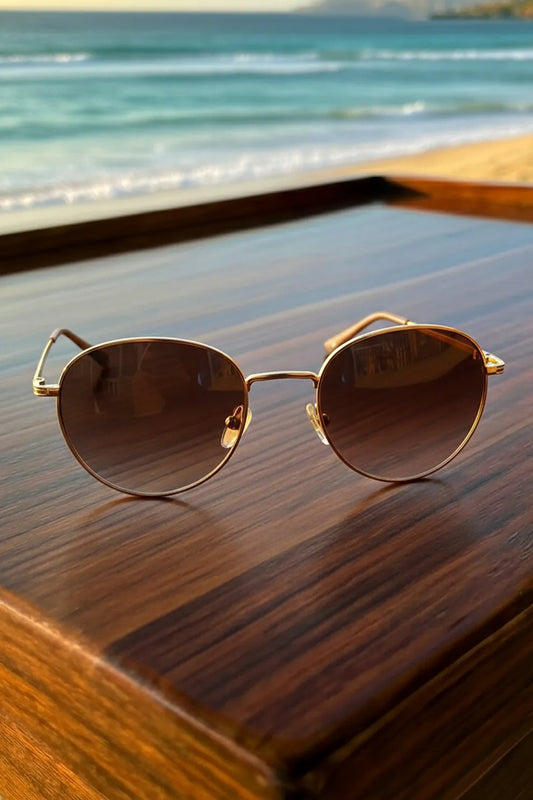 Men’s Round Metal Sunglasses with Brown Gradient Lenses – Classic Coastal Style