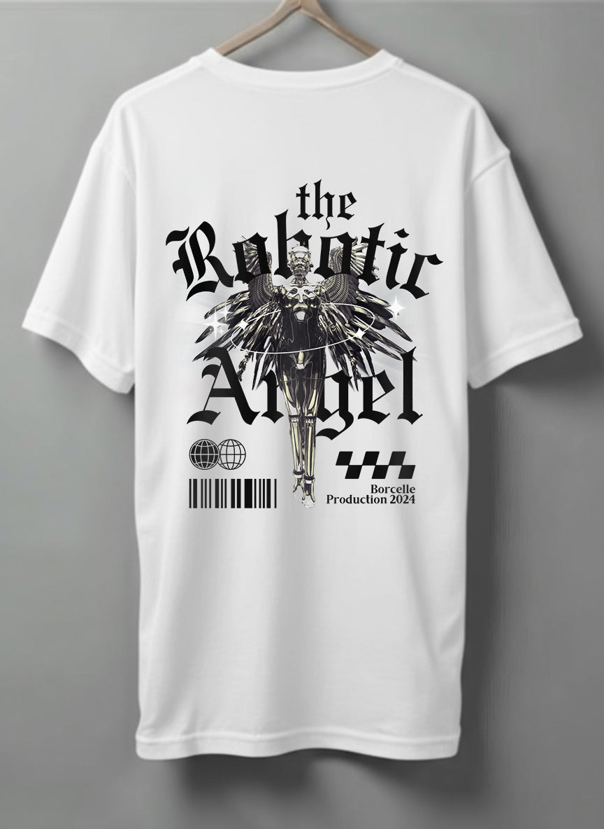 Angel Drop Shoulder T-Shirt – White, Black & Steel Gray