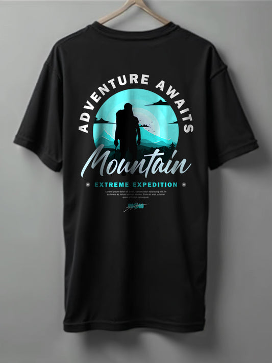 Adventure Awaits Drop Shoulder T-Shirt – Black, Blue, Olive Green & Beige