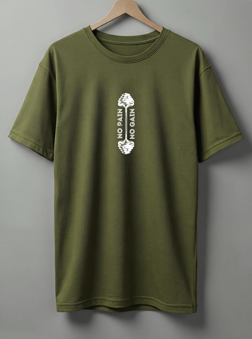 No Pain No Gain Drop Shoulder T-Shirt – White, Black, Olive Green & Beige