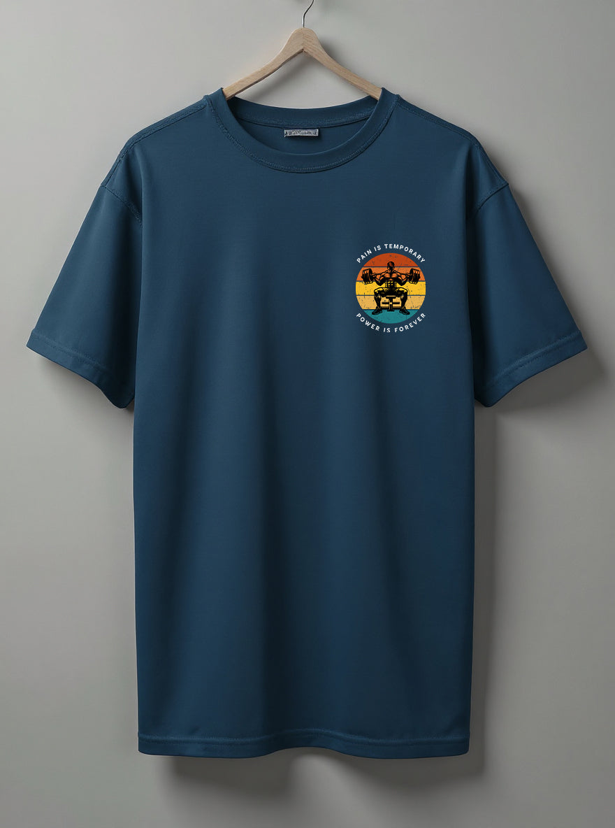 Pain Is Temporary Drop Shoulder T-Shirt – Black, White & Blue