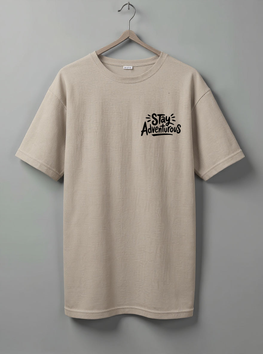 Stays Adventurous Drop Shoulder T-Shirt – Beige & White