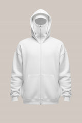 White Tech Fleece Hoodie with Built-In Mask