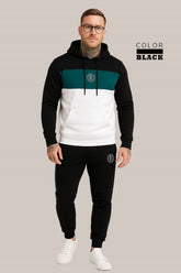 Men’s Black, Sea Green & White Color Tracksuit | Casual Slim Fit Sweat Outfit