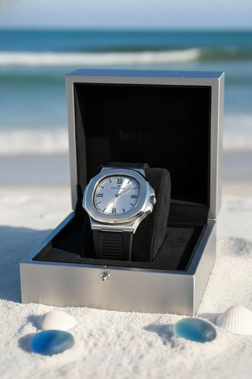 Men’s Silver Case Watch with Silver Dial & Black Silicone Strap