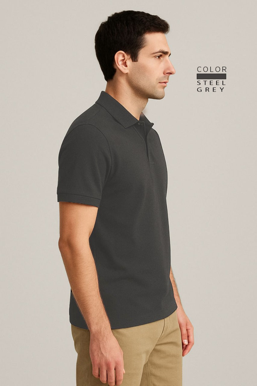 POLO TEE - STEEL GREY