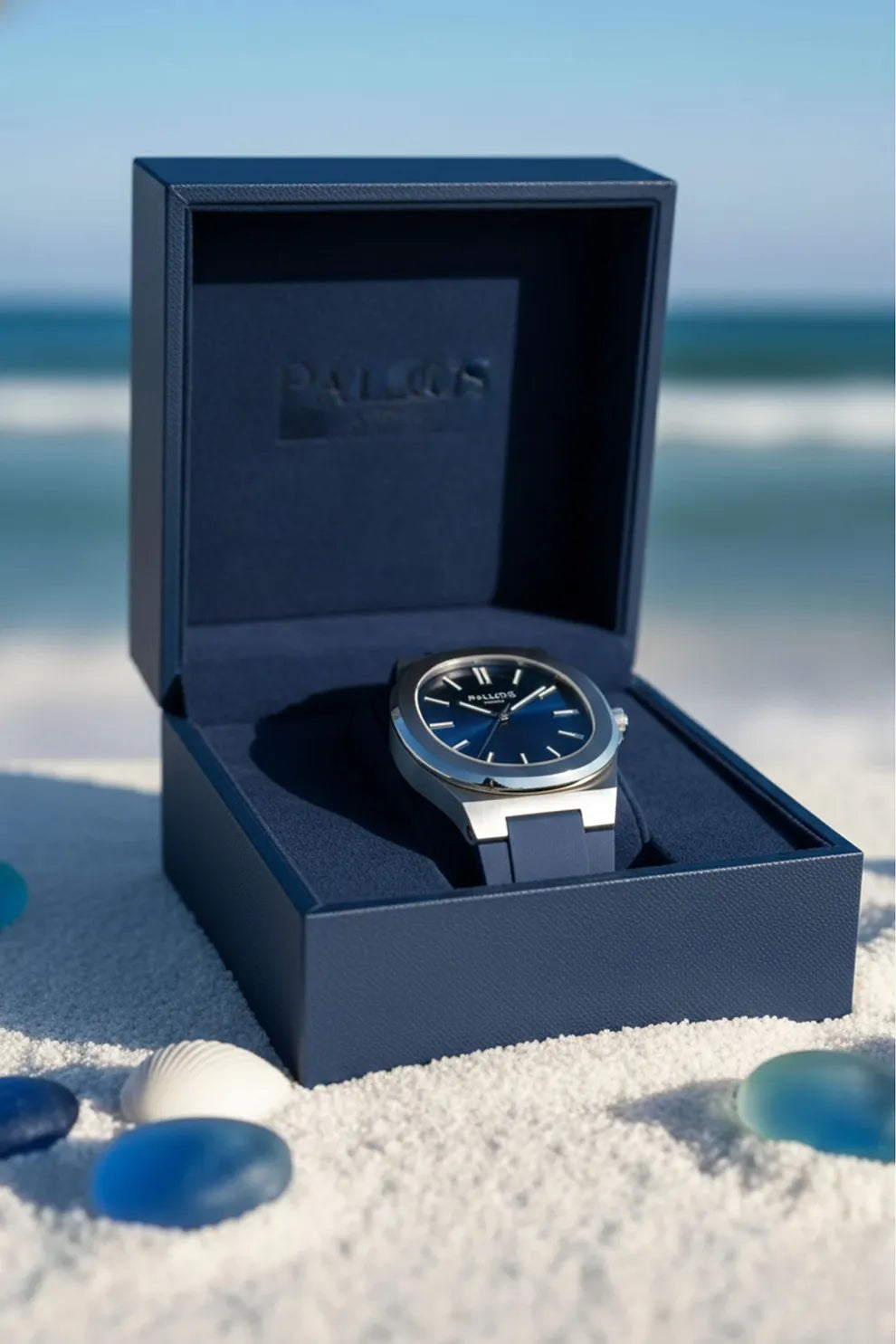 Men’s Silver Case Watch with Deep Blue Dial & Blue Silicone Strap