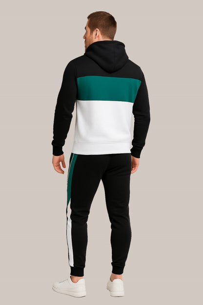 Men’s Black, Sea Green & White Color Tracksuit | Casual Slim Fit Sweat Outfit