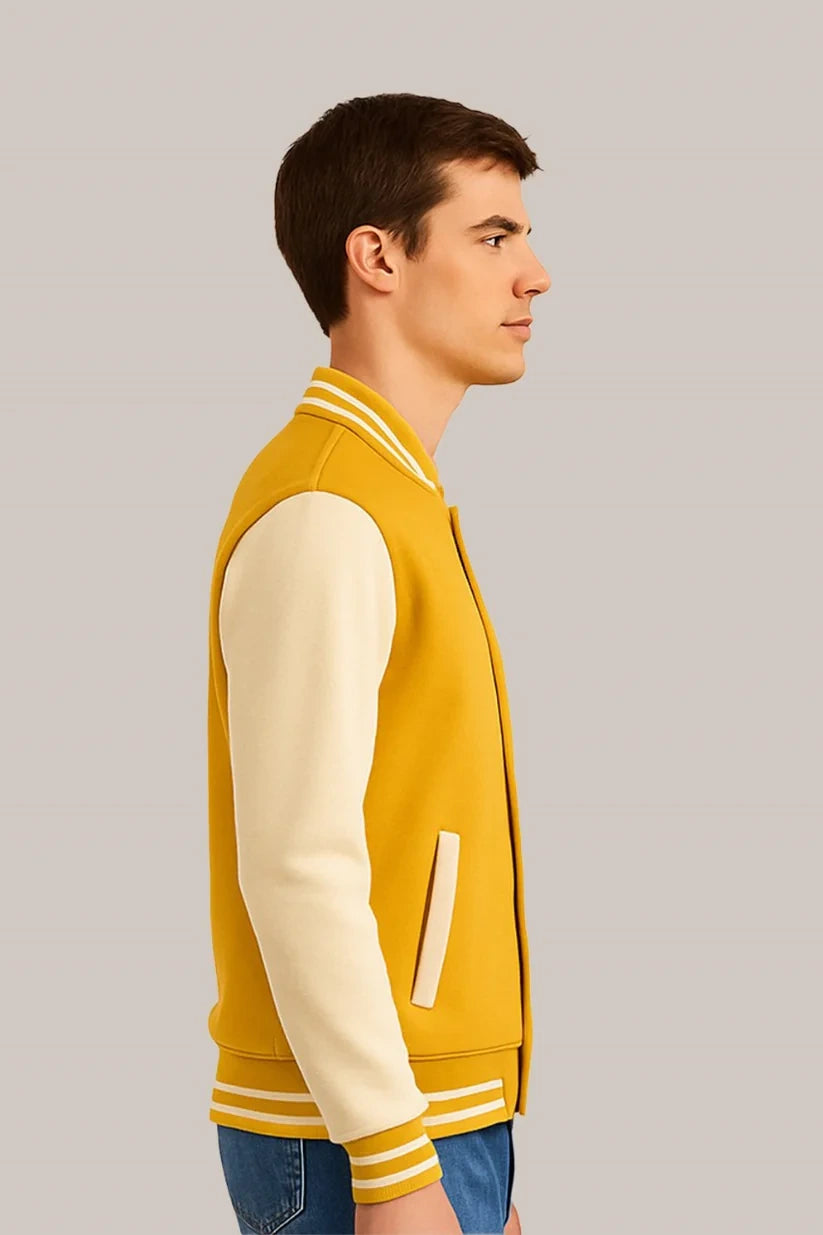 Baseball Jacket– Yellow & Cream, Vibrant Contrast with Fresh Vibes