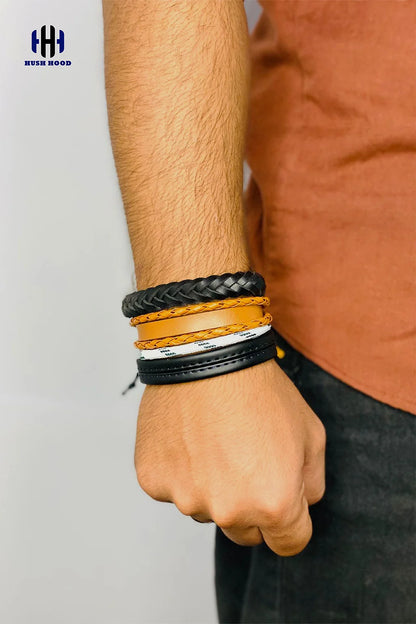 Men’s Multi-Layer Leather Bracelet Set – Black & Brown