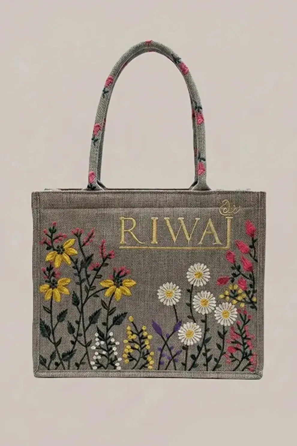 Elegant Floral Embroidered Tote Handbag for Women – Premium Fabric Carry Bag