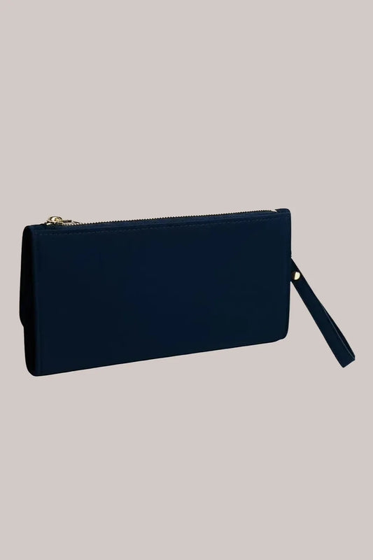 Stylish Zipper Luxury Wallet – Triple-Zip Navy Blue Clutch
