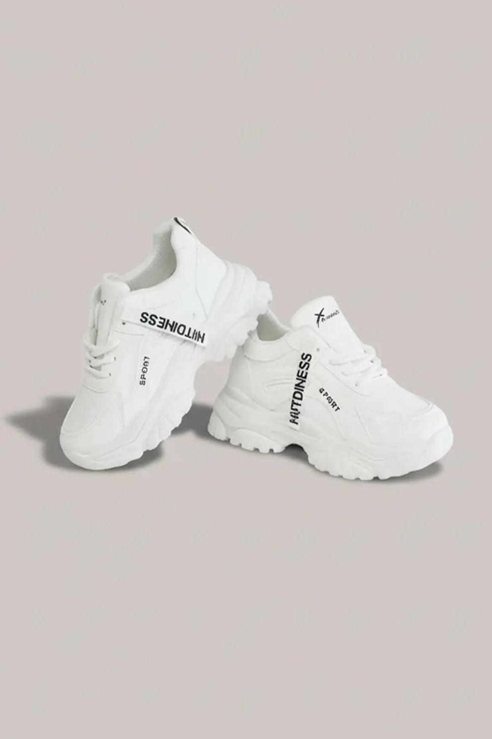 Women's White Chunky Lace-Up Sneakers – Lightweight Comfort Sole