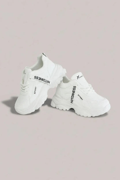 Women's White Chunky Lace-Up Sneakers – Lightweight Comfort Sole