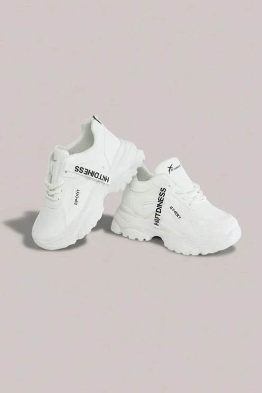 Women's White Chunky Lace-Up Sneakers – Lightweight Comfort Sole