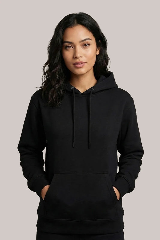 Women’s Classic Black Pullover Hoodie – Comfortable & Stylish