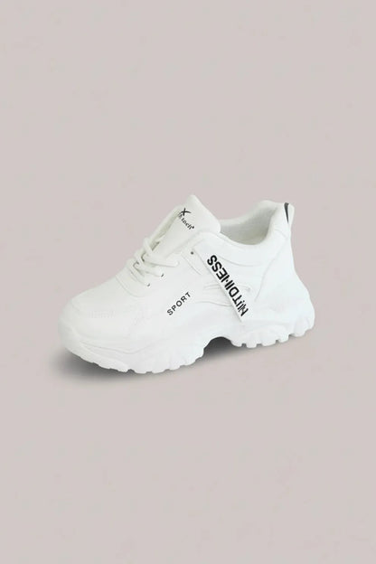 Women's White Chunky Lace-Up Sneakers – Lightweight Comfort Sole