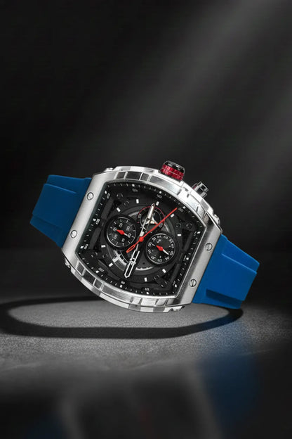 Men’s Square Dial Chronograph Watch with Blue Silicone Strap