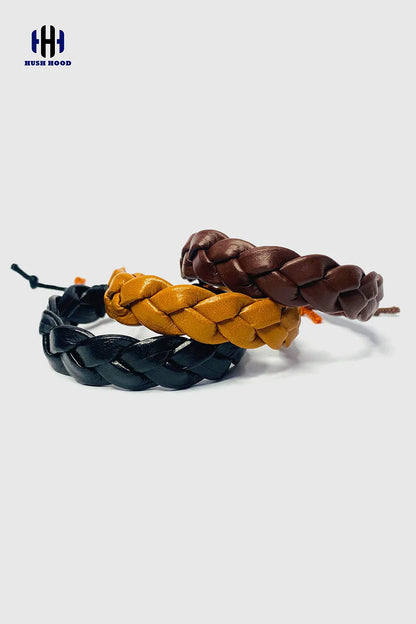 Braided Leather Bracelet Set – Adjustable Classic Style (Black)