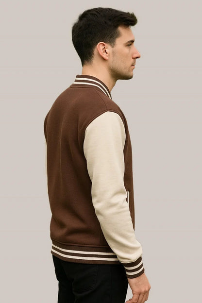 Baseball Jacket – Brown & Cream, Earthy Contrast with Classic Style