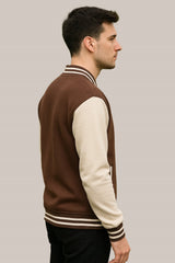Baseball Jacket – Brown & Cream, Earthy Contrast with Classic Style