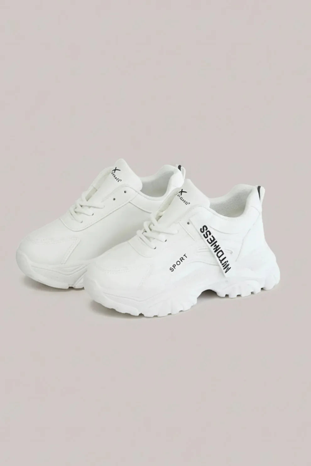 Women's White Chunky Lace-Up Sneakers – Lightweight Comfort Sole