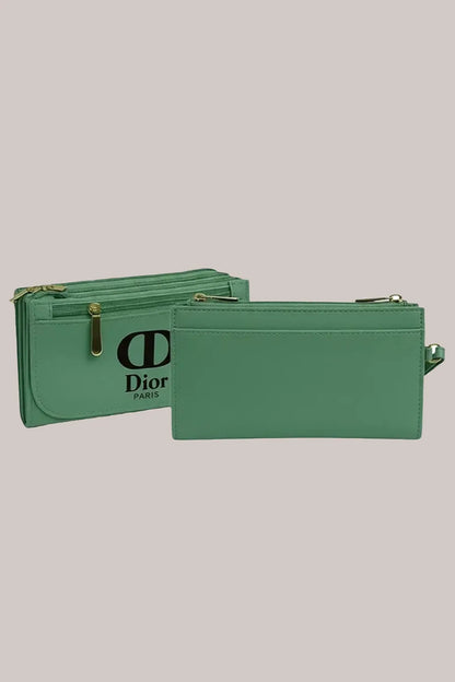 Mint Green Multi-Compartment Zip Wallet for Women – Slim PU Leather Clutch
