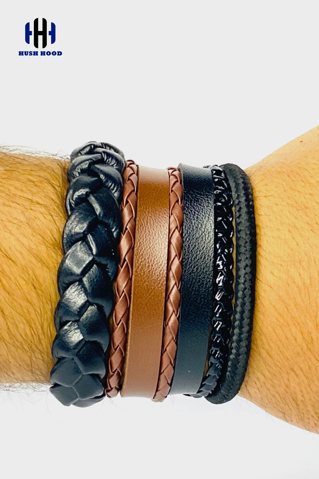 Men’s Multi-Layer Leather Bracelet Stack – Black & Brown Mix