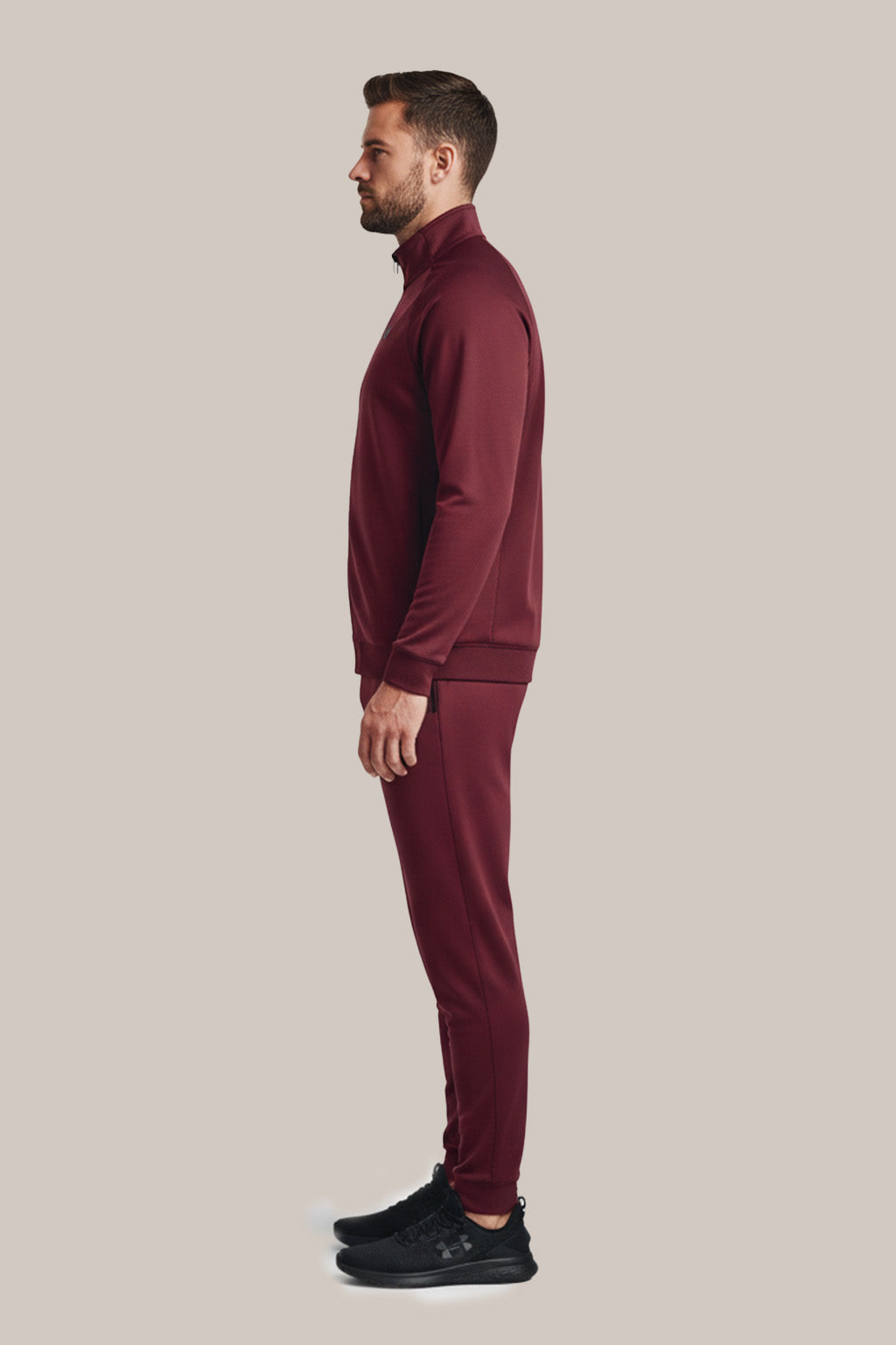 Men’s Maroon Sports Tracksuit – Full Zip Jacket & Slim Fit Joggers