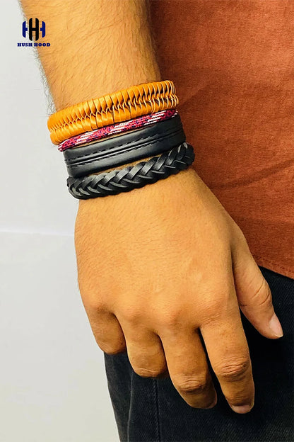 Men’s Multi-Layer Bracelet Stack – Leather & Rope Mix Design