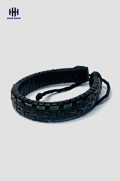 Woven Black Leather Bracelet – Adjustable Braided Design
