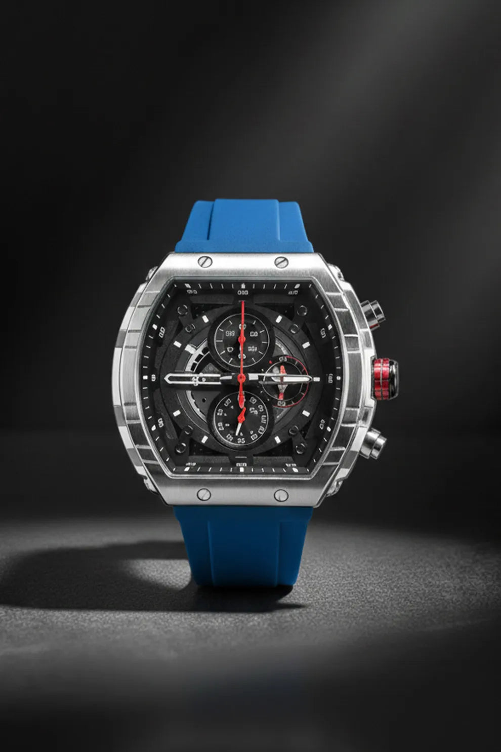 Men’s Square Dial Chronograph Watch with Blue Silicone Strap