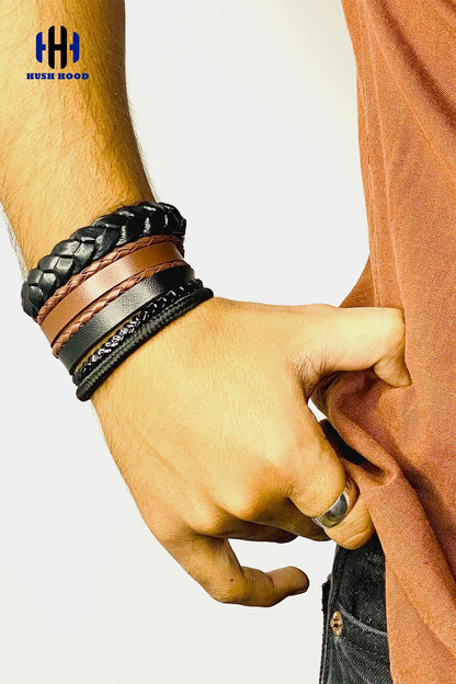 Men’s Multi-Layer Leather Bracelet Stack – Black & Brown Mix