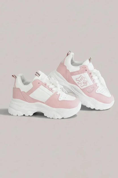 Pink & White Chunky Sneakers – Trendy Lace-Up Comfort Shoes (Women)
